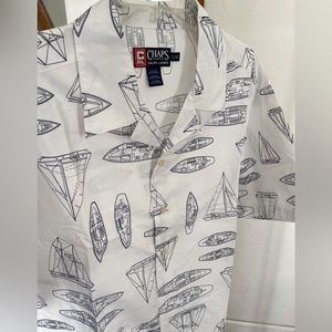 Chaps Ralph Lauren white sailboat print short sleeve button down shirt large